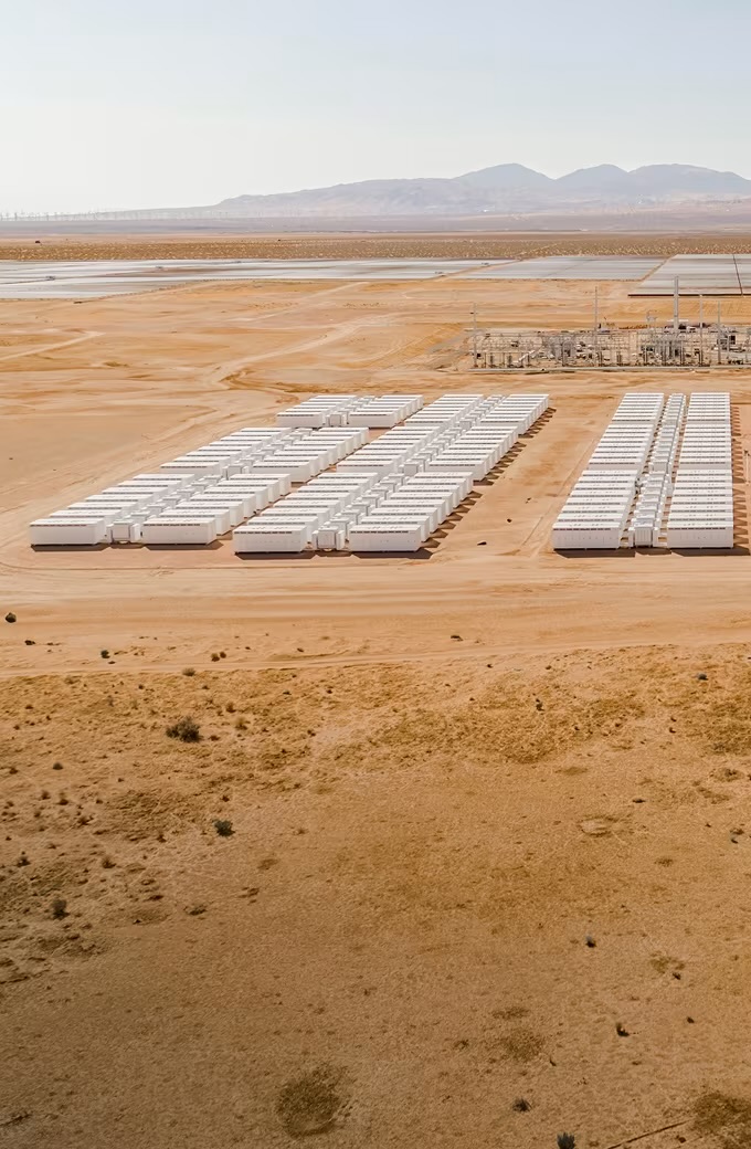Tesla Megapack utility-scale battery storage in the desert
